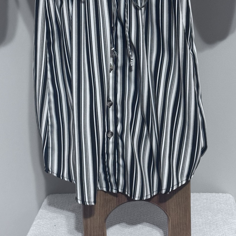 New Glory Women's Black  White Striped Long 3/4 Sleeve Blouse Dress Size Large - Picture 4 of 7